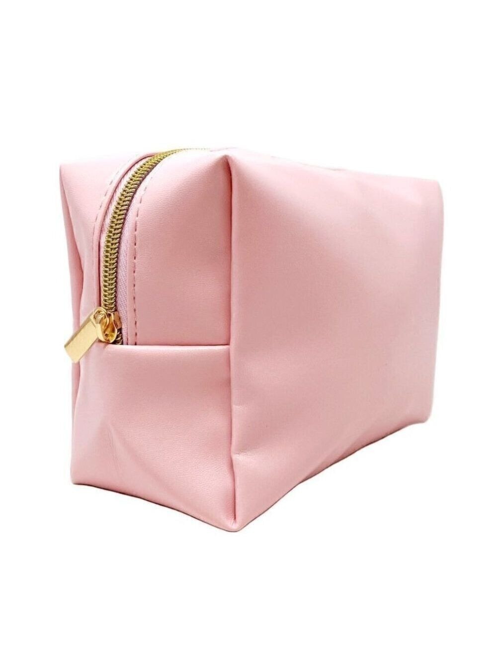 Blush pink Vegan leather Cosmetic bag and make up bag with top zipper